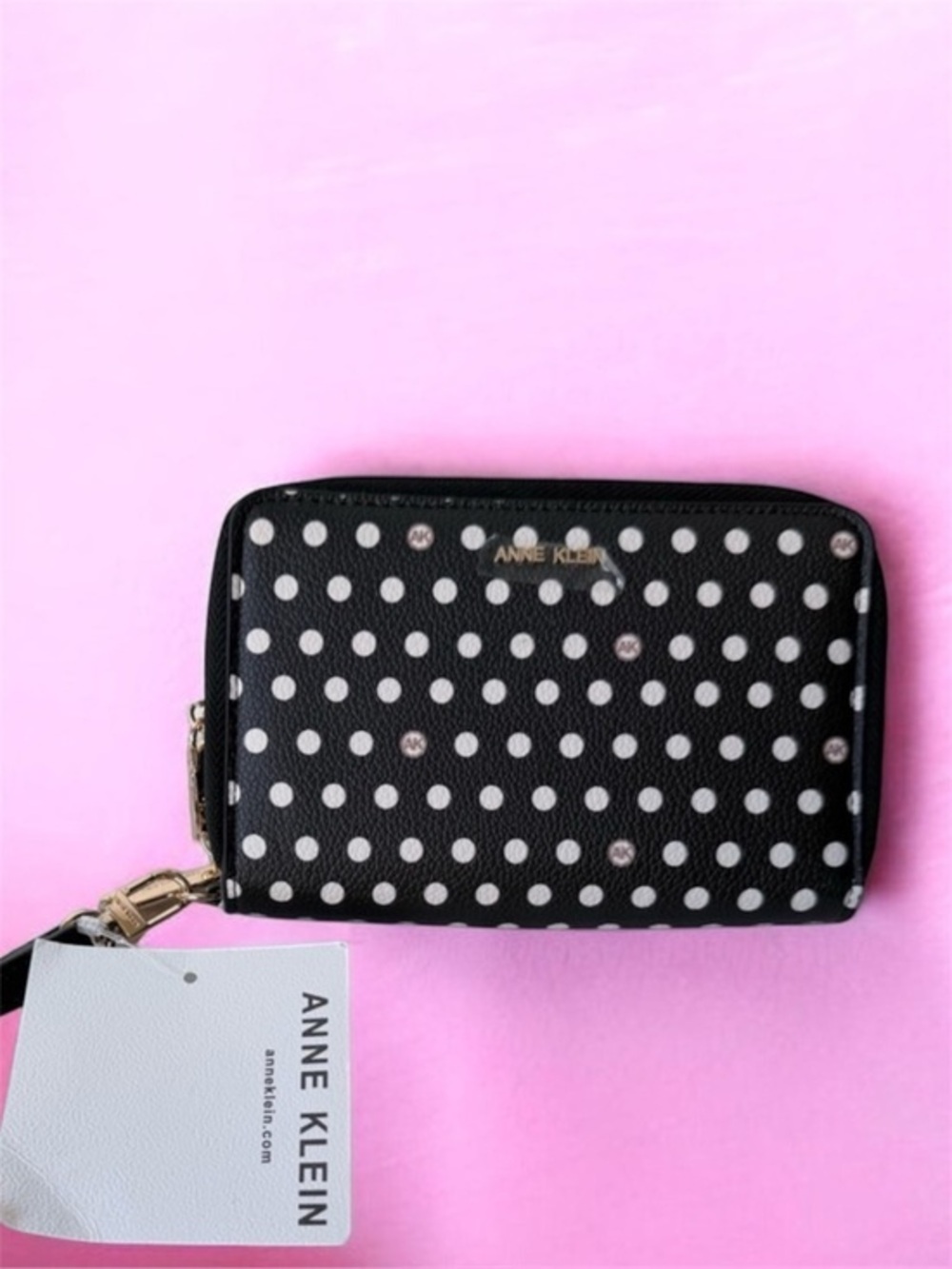 Anne Klein Black and White Polka Dot Wristlet Wallet